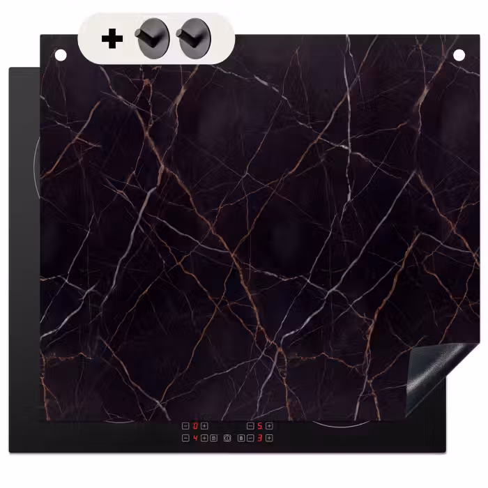 Inductie beschermer en spatscherm (2in1) - Natuursteen - Marmerpatroon - Abstract - Modern - Zwart - Goud