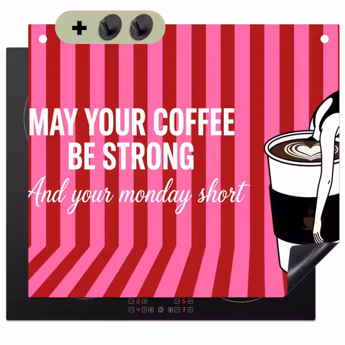 Inductie beschermer en spatscherm (2in1) - Roze - Strepen - Koffie - Maandag