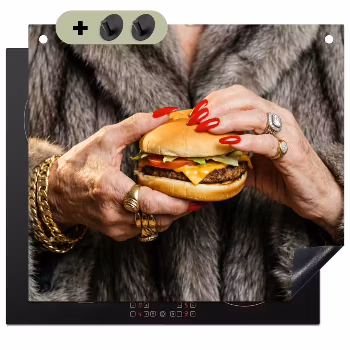 Inductie beschermer en spatscherm (2in1) - Vrouw - Hamburger - Bontjas