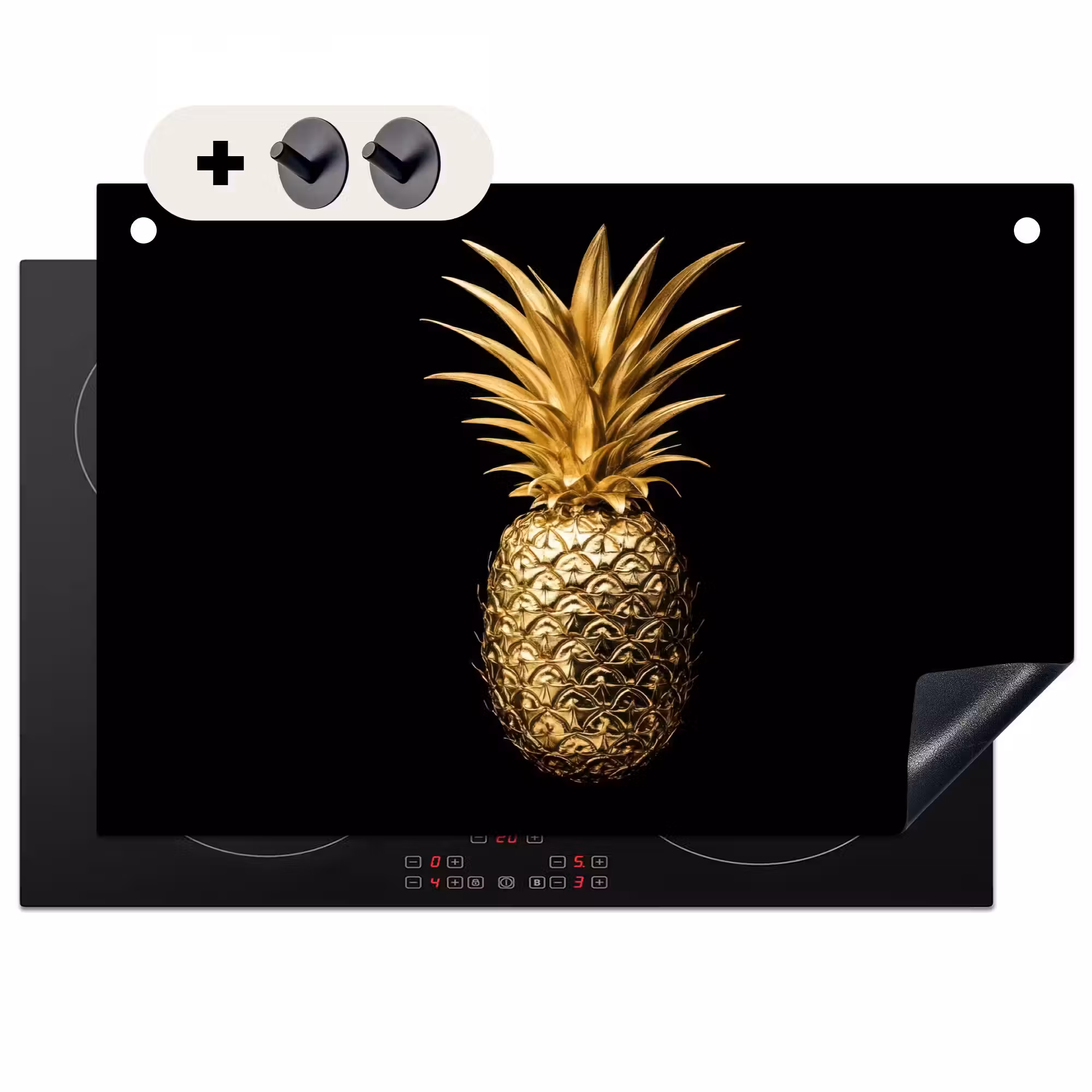 Inductie beschermer en spatscherm (2in1) - Ananas - Zwart - Goud - Luxe