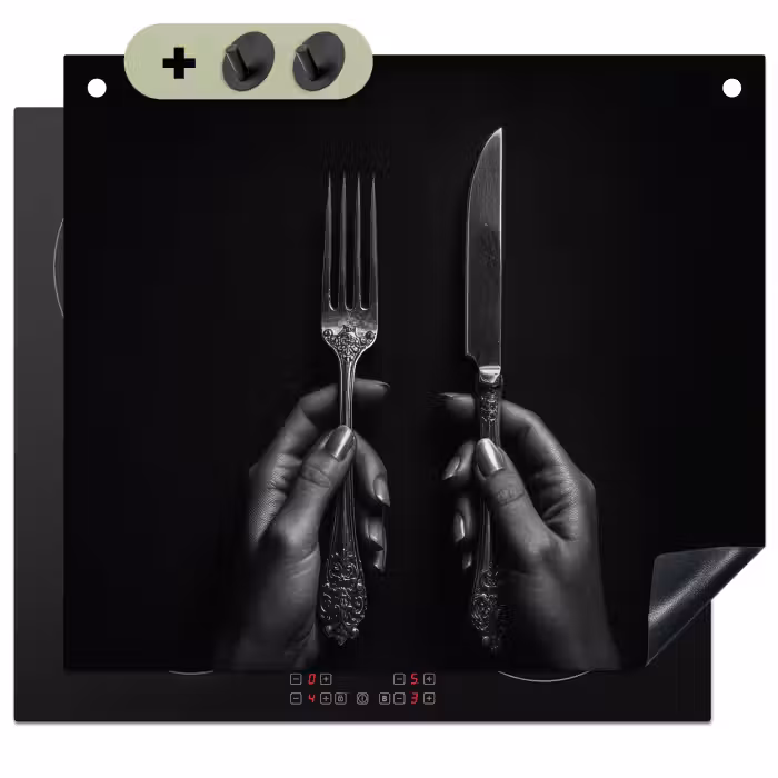 Inductie beschermer en spatscherm (2in1) - Bestek - Zwart - Wit