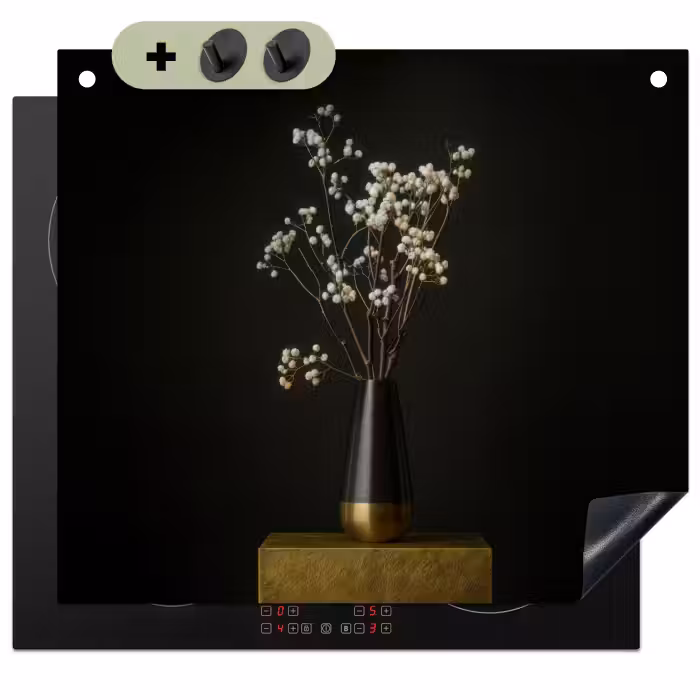 Inductie beschermer en spatscherm (2in1) - Bloembollen - Wit - Vaas - Minimalistisch
