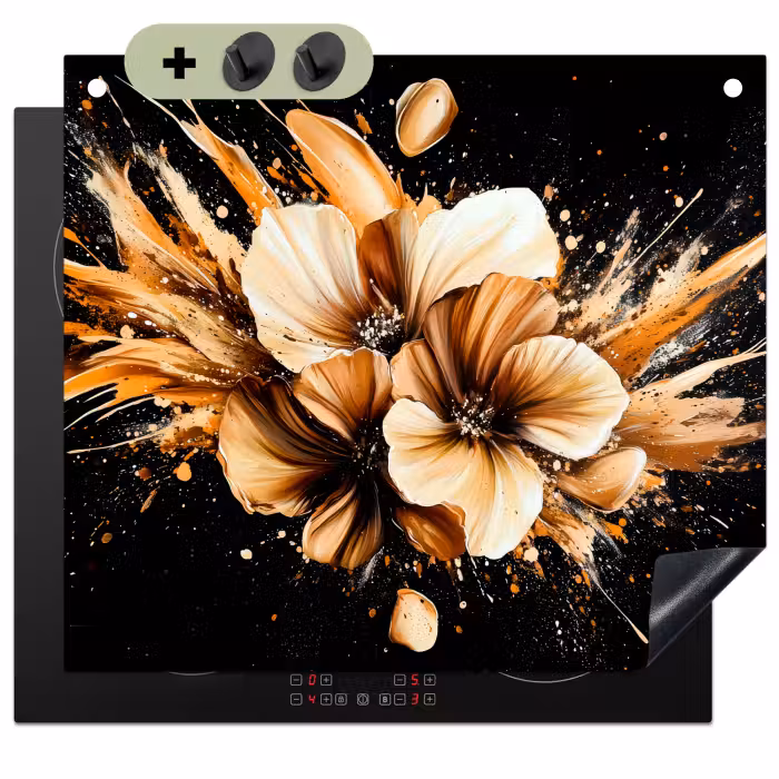 Inductie beschermer en spatscherm (2in1) - Bloemen - Goud - Graffiti - Zwart - Abstract