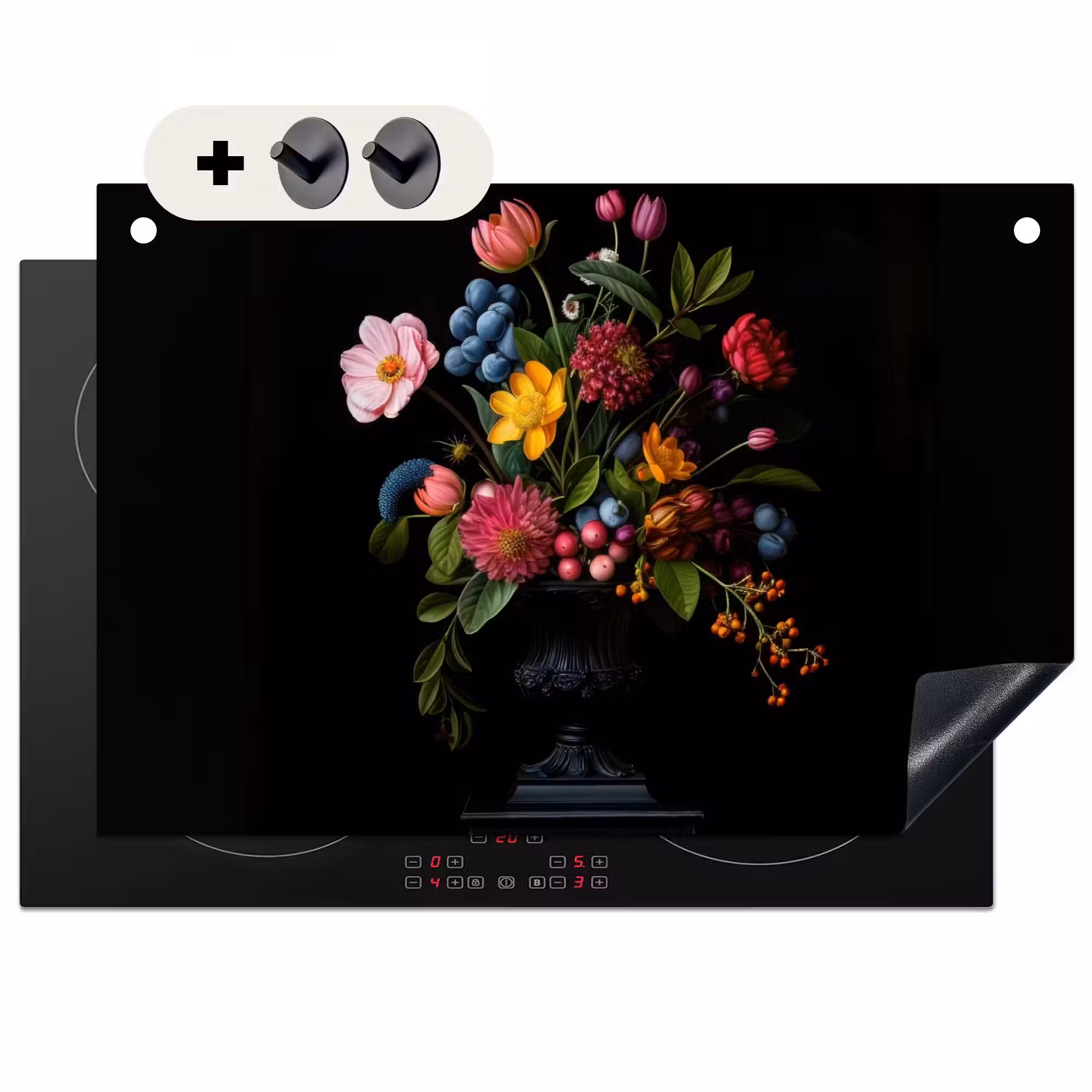 Inductie beschermer en spatscherm (2in1) - Bloemen - Vrolijk - Vaas