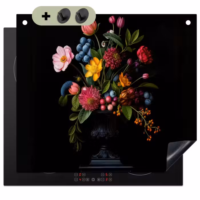 Inductie beschermer en spatscherm (2in1) - Bloemen - Vrolijk - Vaas