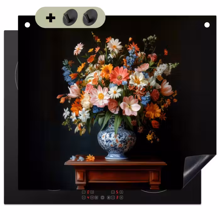Inductie beschermer en spatscherm (2in1) - Boeket - Roze - Bloemen - Vaas
