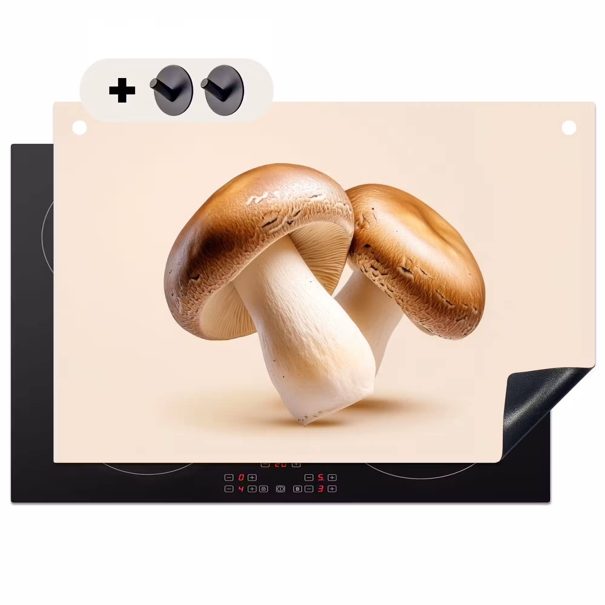 Inductie beschermer en spatscherm (2in1) - Champignons - Zacht - Beige