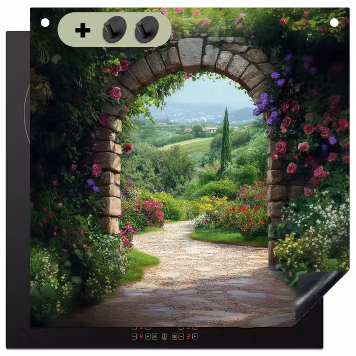 Inductie beschermer en spatscherm (2in1) - Doorkijk - Landschap - Bloemen - Pad - Uitzicht