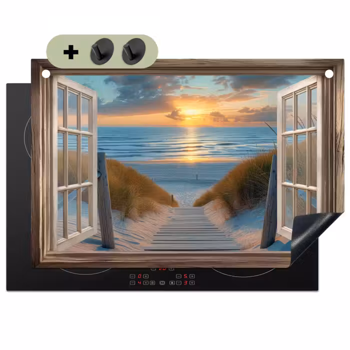 Inductie beschermer en spatscherm (2in1) - Doorkijk - Strand - Pad - Zonsondergang