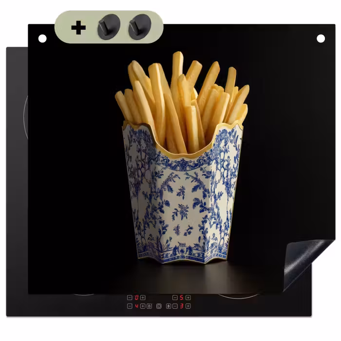 Inductie beschermer en spatscherm (2in1) - Friet - Porselein - Delfts blauw - Eten