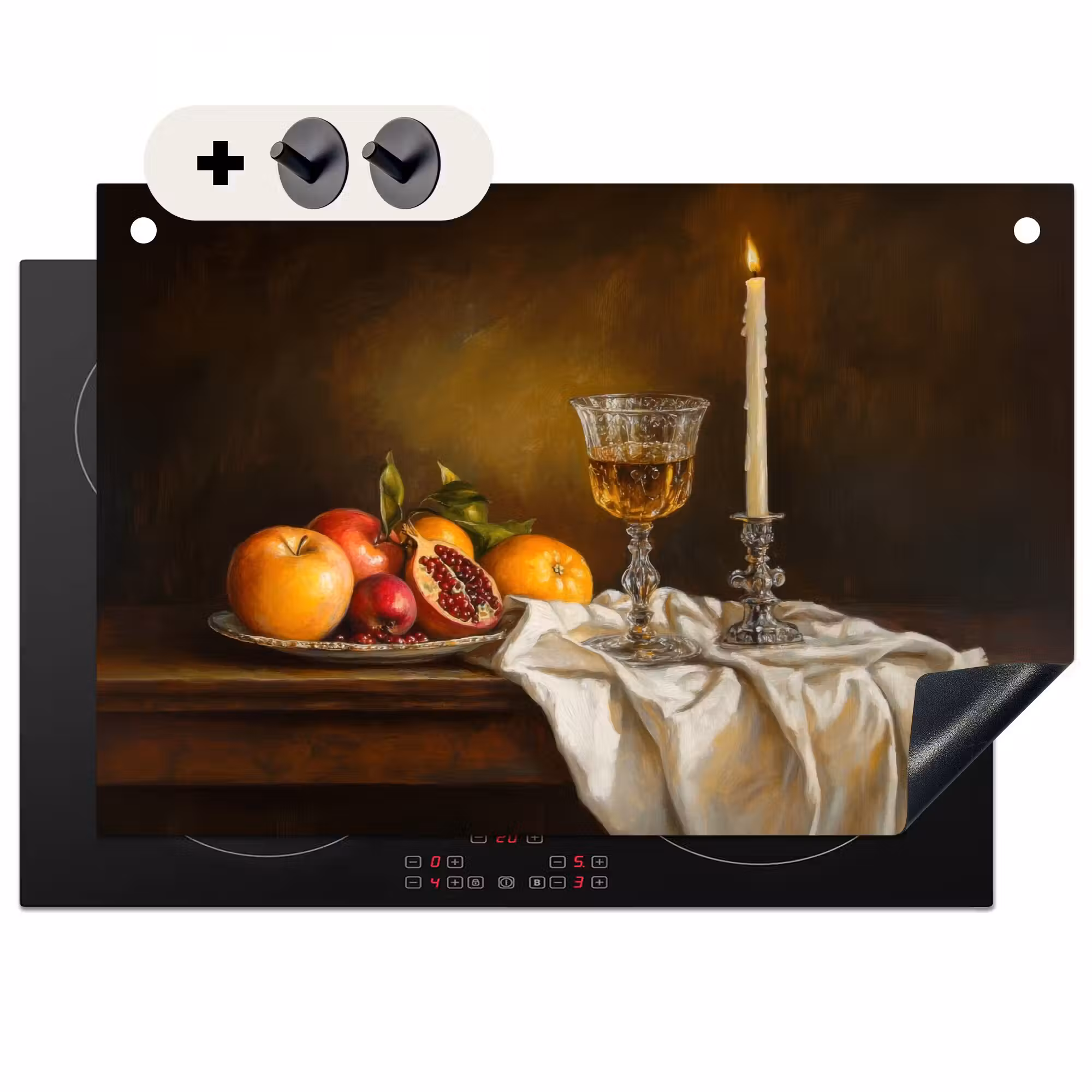 Inductie beschermer en spatscherm (2in1) - Fruit -  Stilleven - Wijn - Kaars