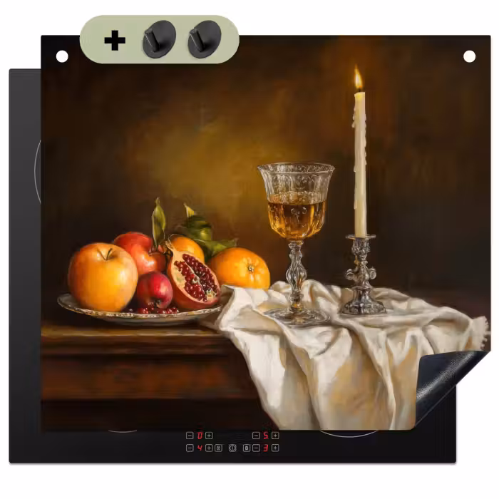 Inductie beschermer en spatscherm (2in1) - Fruit -  Stilleven - Wijn - Kaars