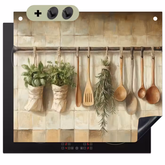 Inductie beschermer en spatscherm (2in1) - Hout - Keukengerei - Stilleven - Tegels
