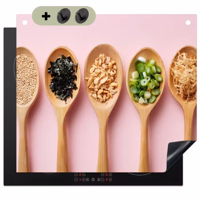 Inductie beschermer en spatscherm (2in1) - Ingrediënten - Lepels - Hout - Roze