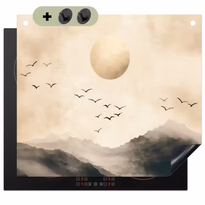 Inductie beschermer en spatscherm (2in1) - Landschap - Japandi - vogel