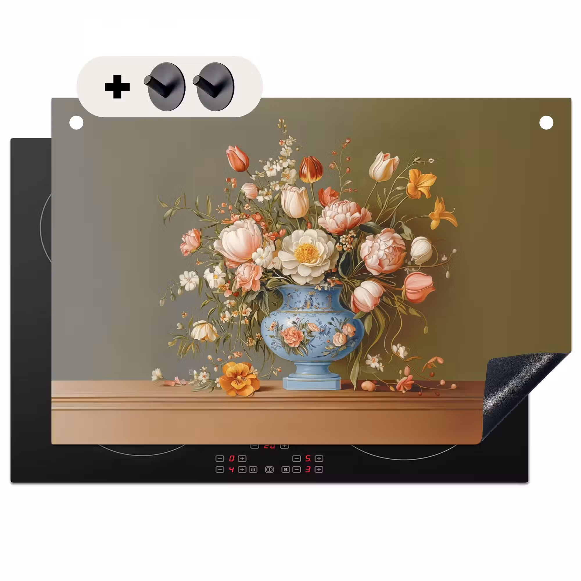 Inductie beschermer en spatscherm (2in1) - Neutral - Bloemen - Boeket - Vaas