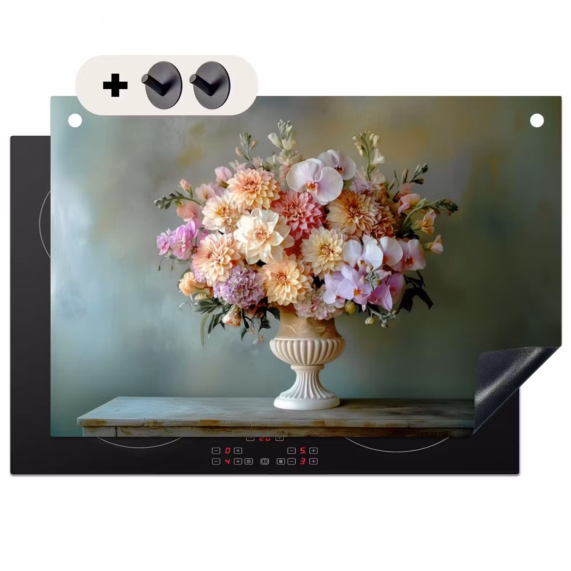 Inductie beschermer en spatscherm (2in1) - Orchidee - Boeket - Vaas - Bloemen