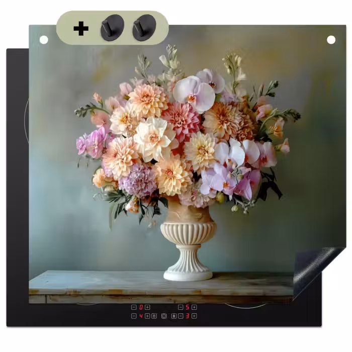 Inductie beschermer en spatscherm (2in1) - Orchidee - Boeket - Vaas - Bloemen