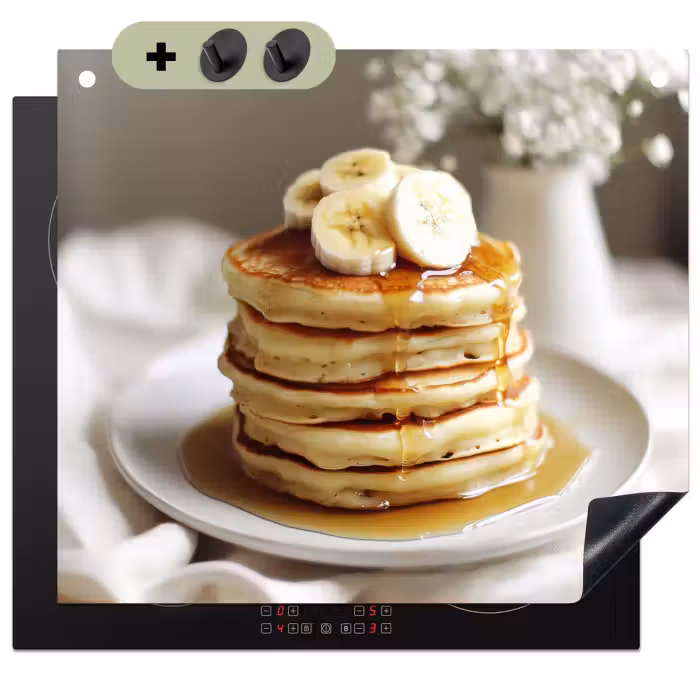 Inductie beschermer en spatscherm (2in1) - Pannenkoeken - Banaan - Siroop - Wit - Beige