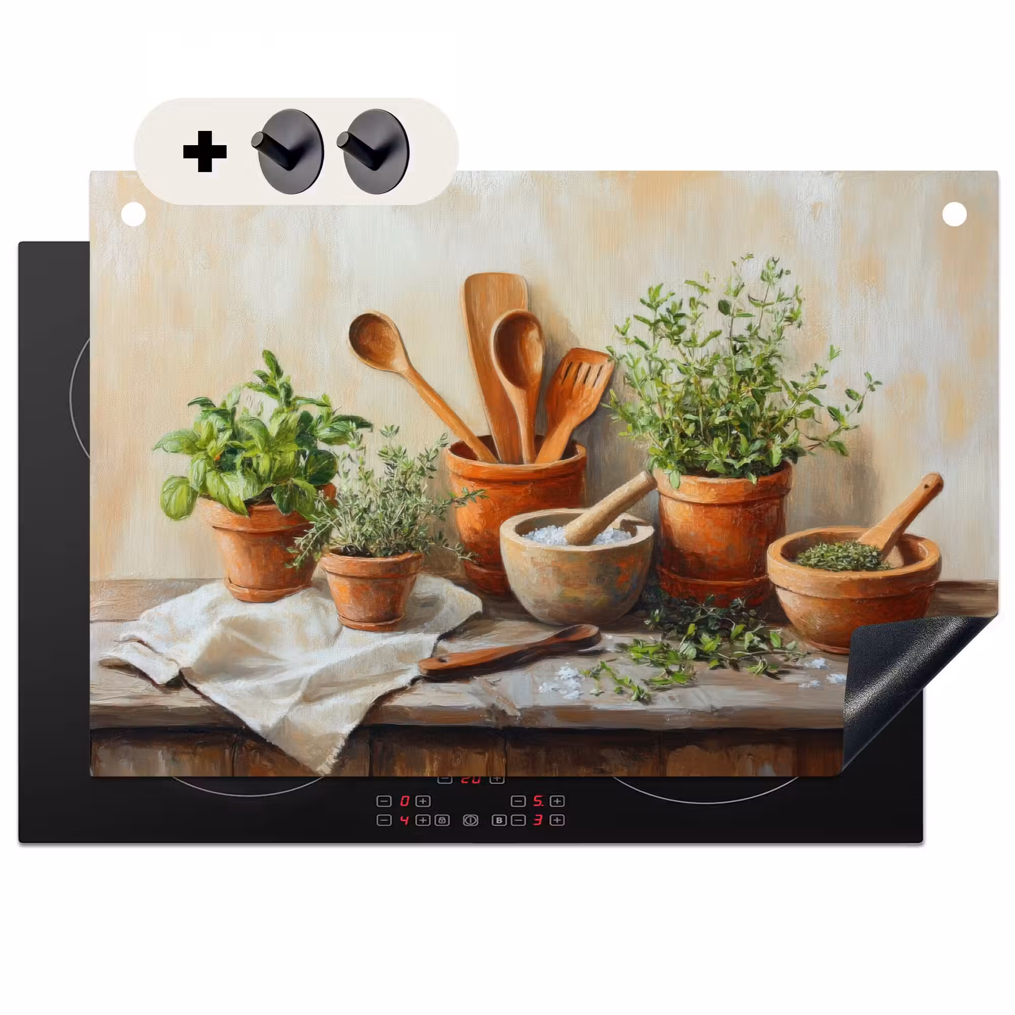 Inductie beschermer en spatscherm (2in1) - Potten - Kruiden - Hout