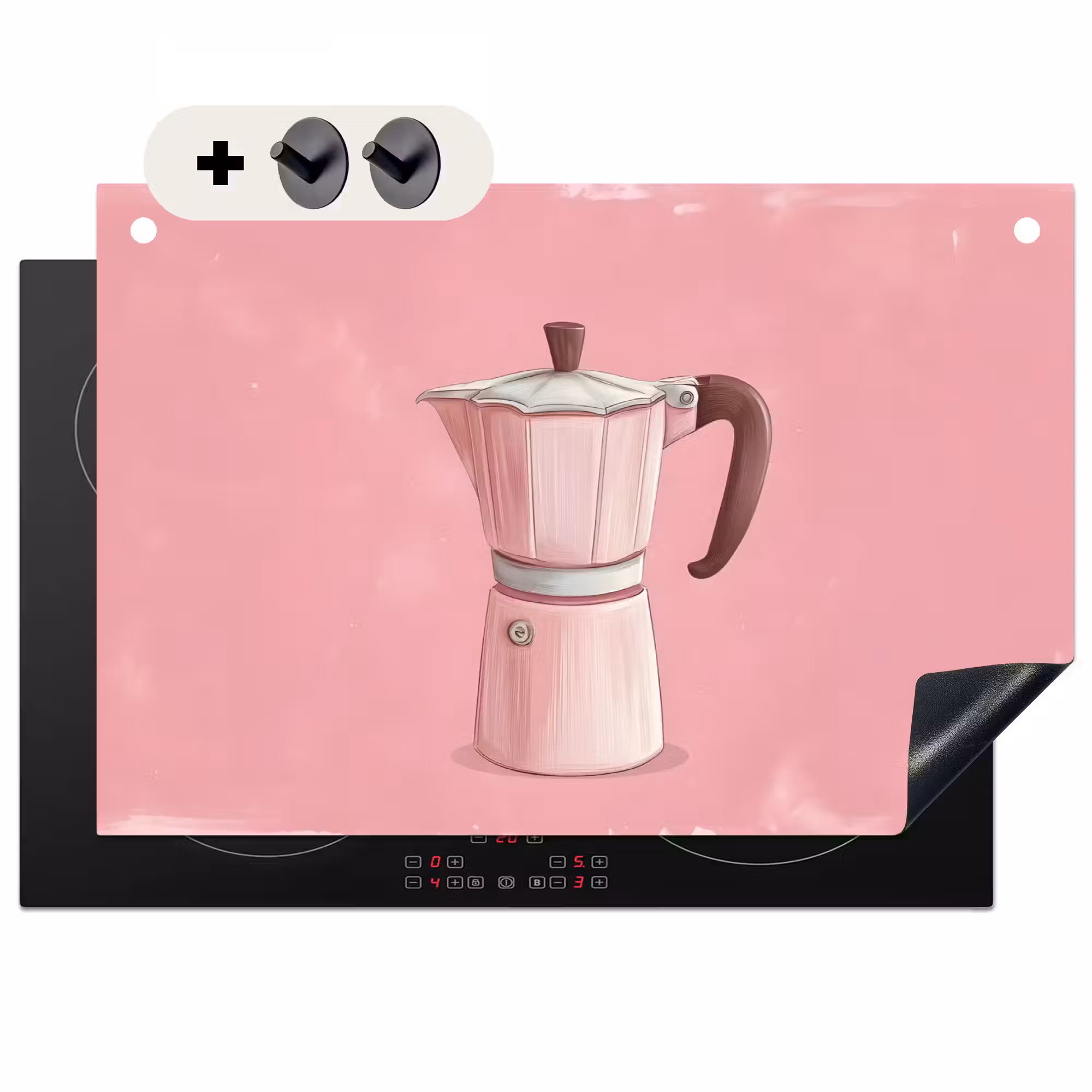 Inductie beschermer en spatscherm (2in1) - Roze - Mokkapot - Illustratie - Koffie