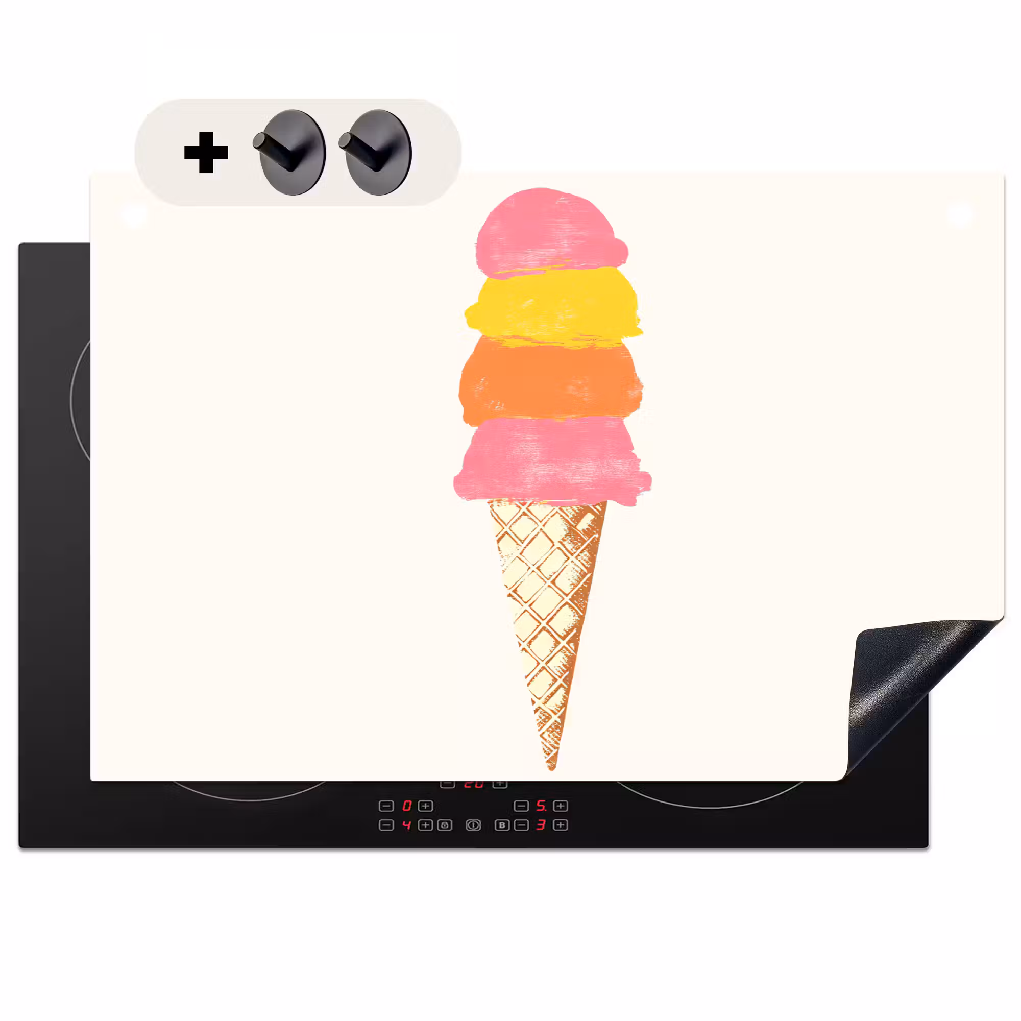 Inductie beschermer en spatscherm (2in1) - Schepijs - Hoorntje - Illustratie - Minimalistisch