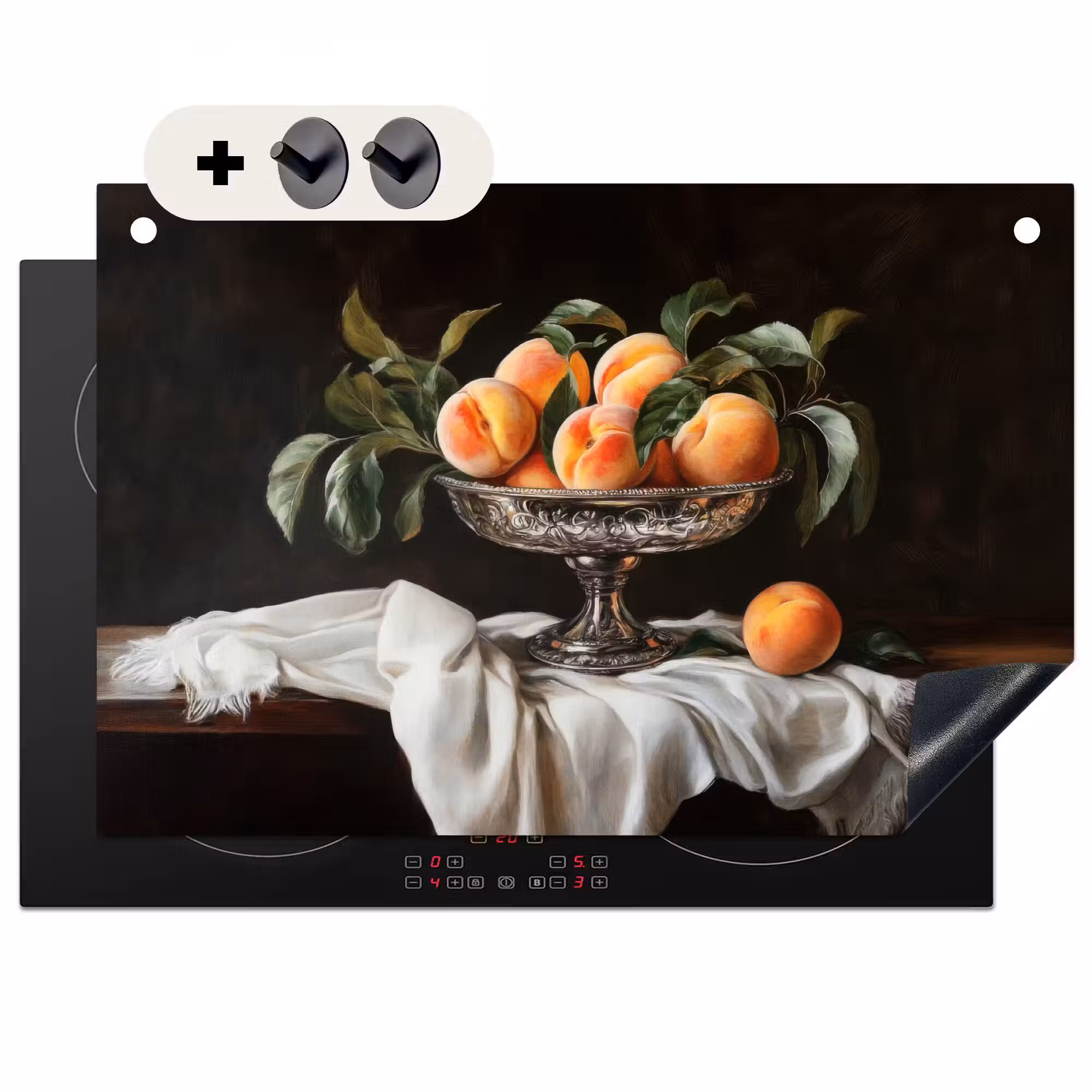 Inductie beschermer en spatscherm (2in1) - Stilleven - Perziken - Vintage