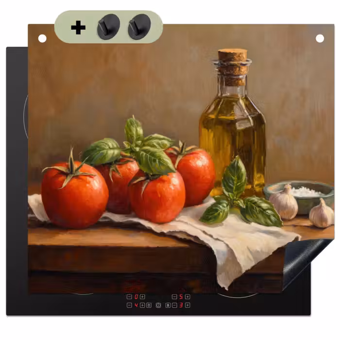 Inductie beschermer en spatscherm (2in1) - Tomaten - Olijfolie - Stilleven