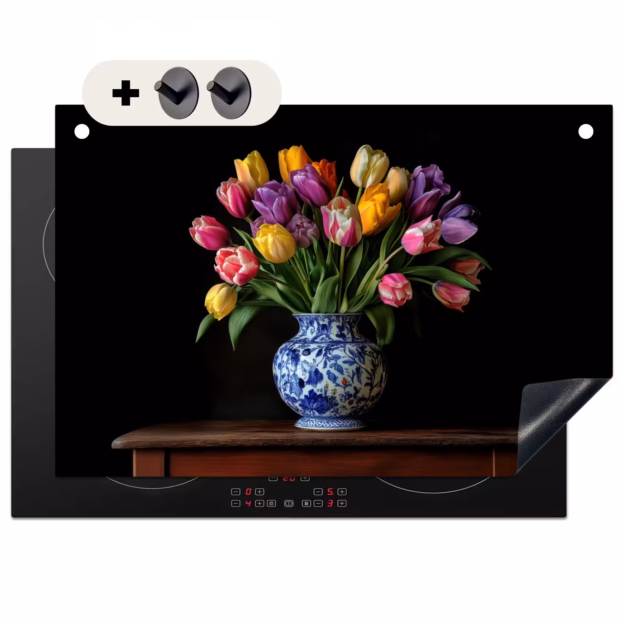 Inductie beschermer en spatscherm (2in1) - Tulpen - Kleuren - Hout - Vaas