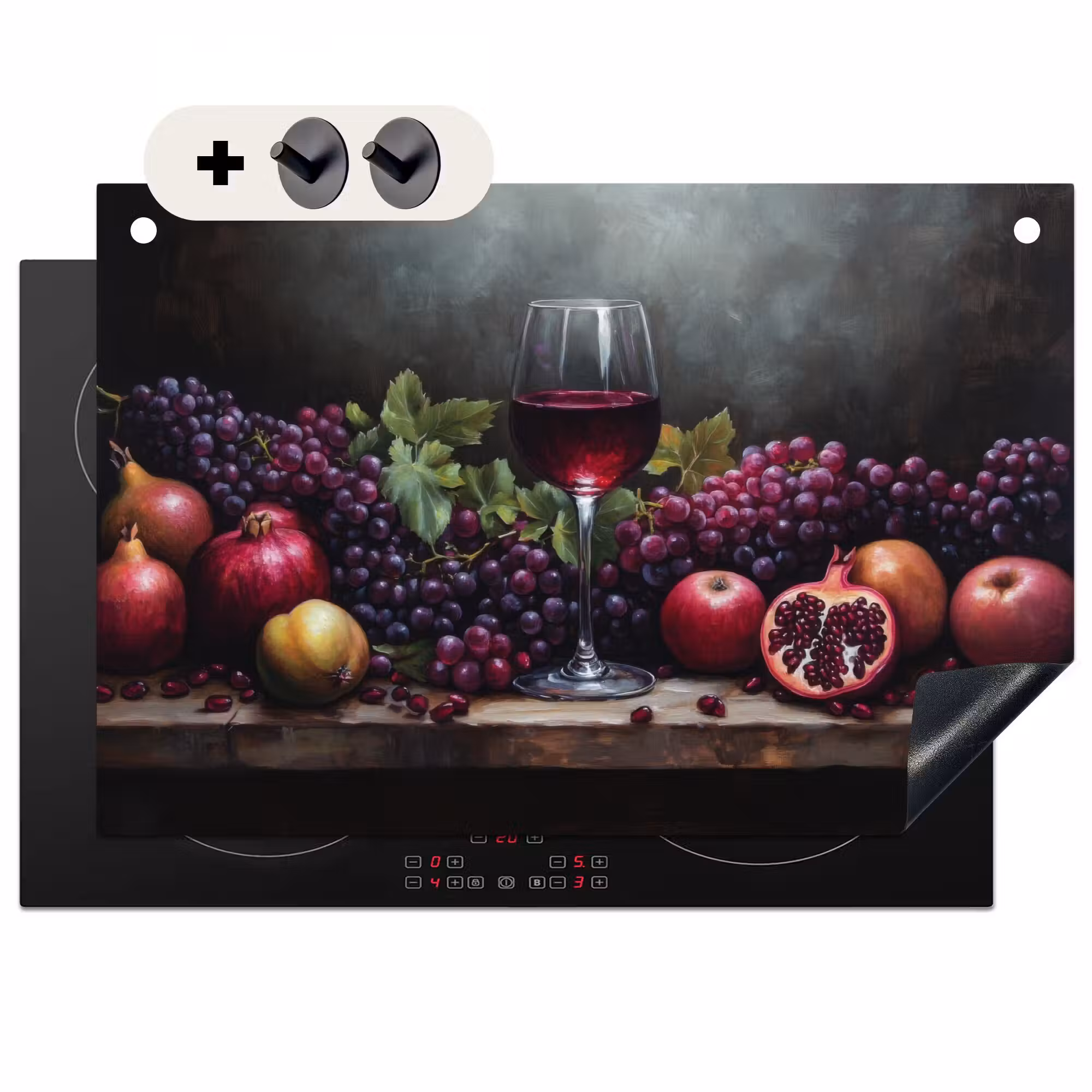 Inductie beschermer en spatscherm (2in1) - Wijn - Fruit - Stilleven