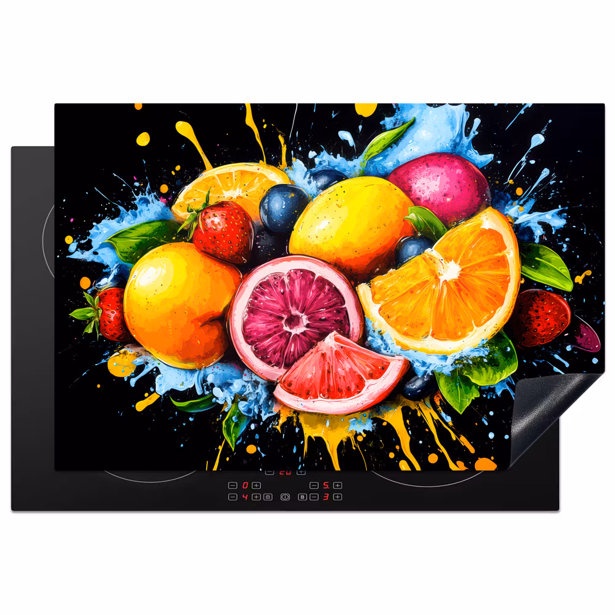 Inductie beschermer - Fruit - Graffiti - Kleurrijk - Sinaasappel - Aardbei - Abstract