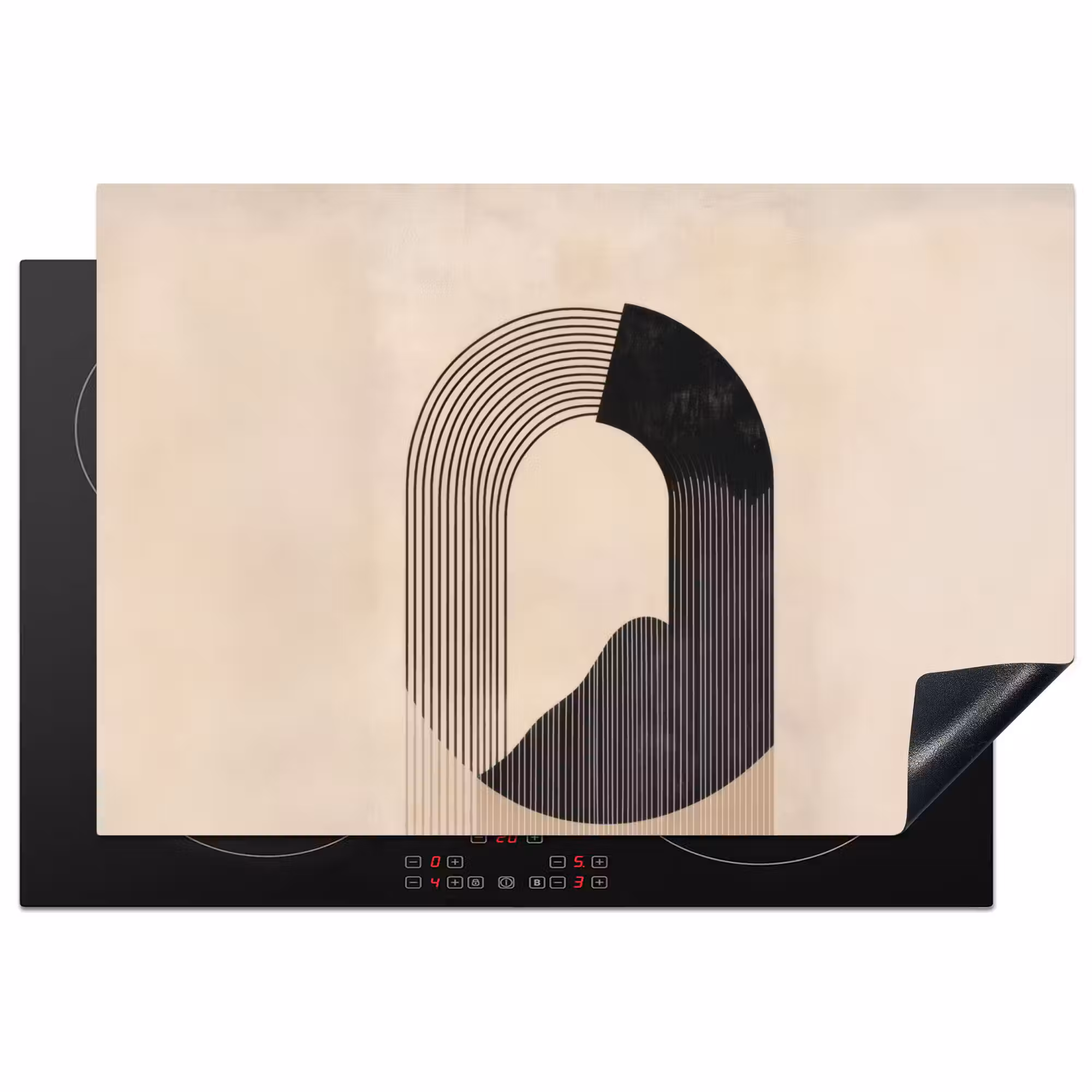 Inductie beschermer - Grafisch gebogen motief - Beige