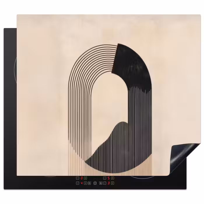 Inductie beschermer - Grafisch gebogen motief - Beige