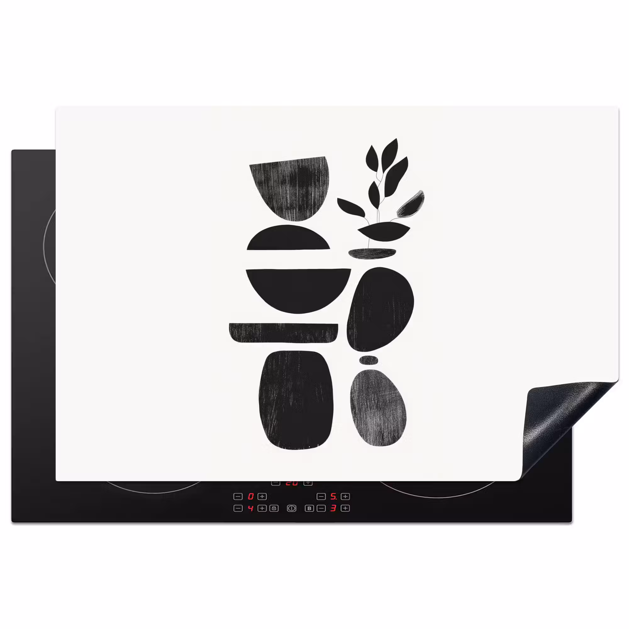 Inductie beschermer - Japandi - Zwart - Abstract
