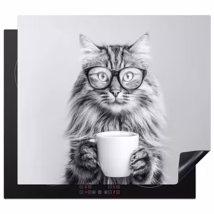 Inductie beschermer - Kat - Bril - Mok - Pluizig