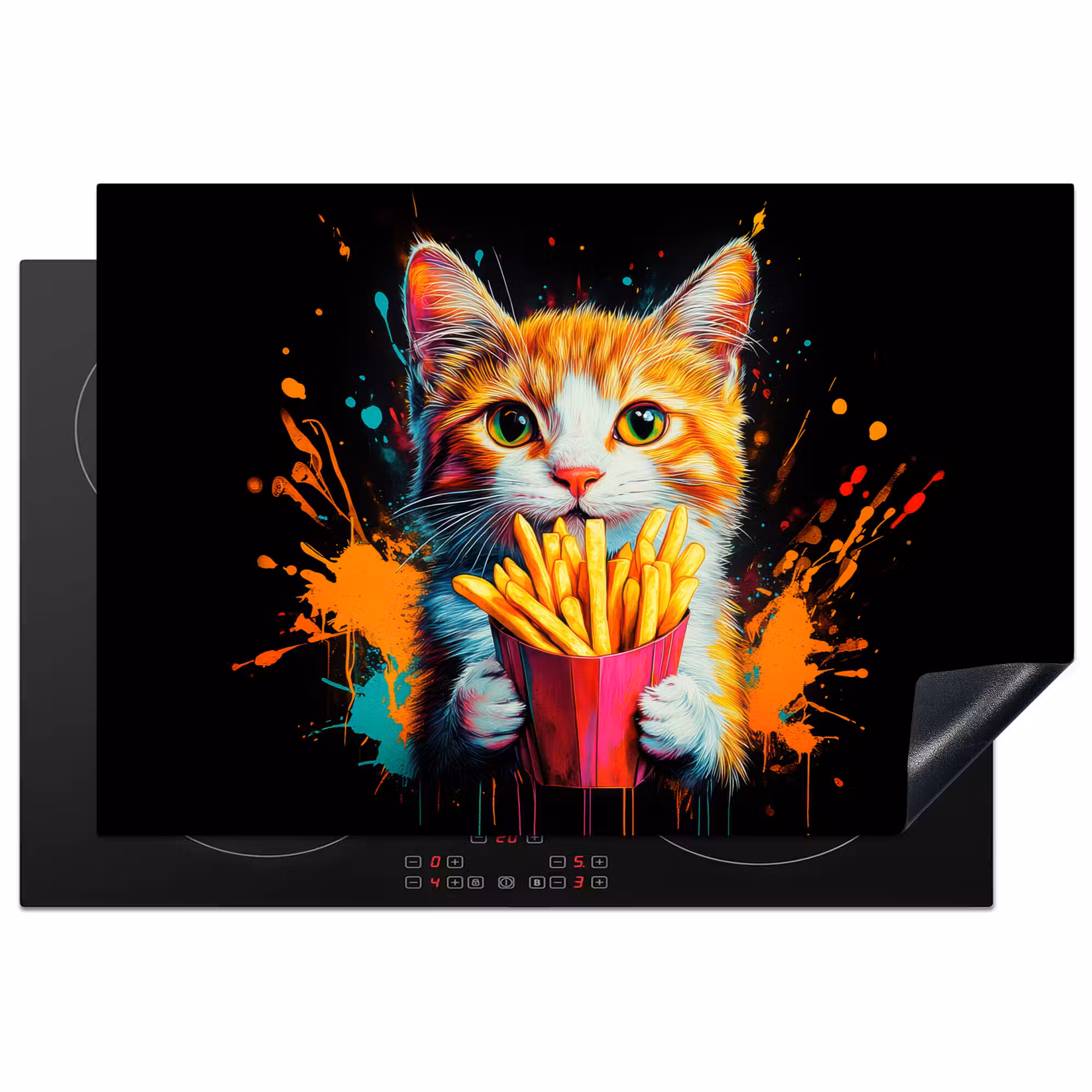 Inductie beschermer - Kat - Eten - Patat - Graffiti - Abstract
