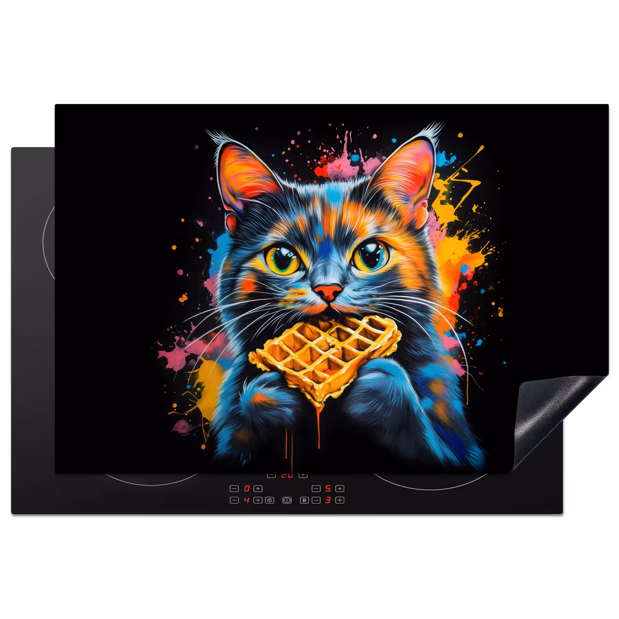 Inductie beschermer - Kat - Graffiti - Kleurrijk - Wafel - Eten