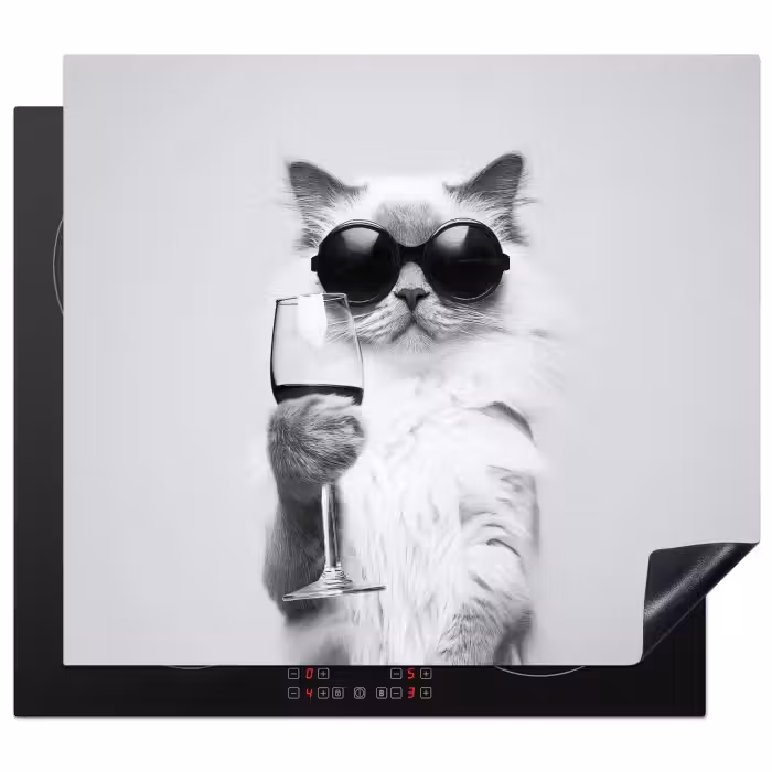 Inductie beschermer - Kat - Zonnebril - Wijnglas - Langharig