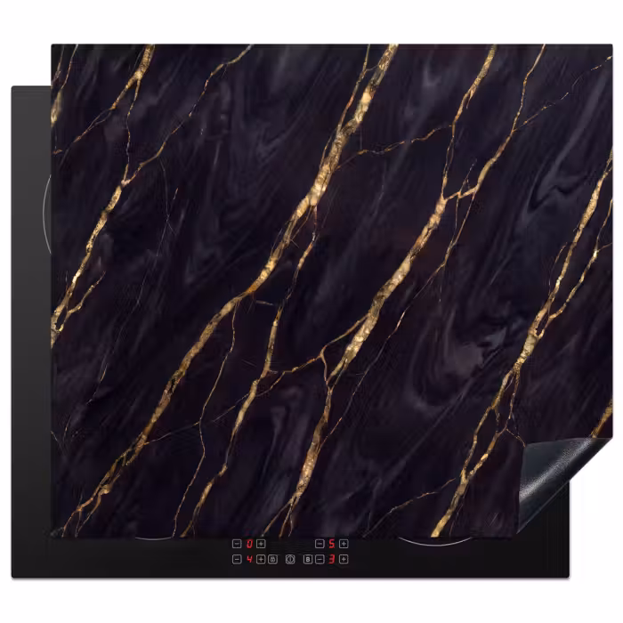 Inductie beschermer - Marmer - Gouden aders - Abstract - Zwart