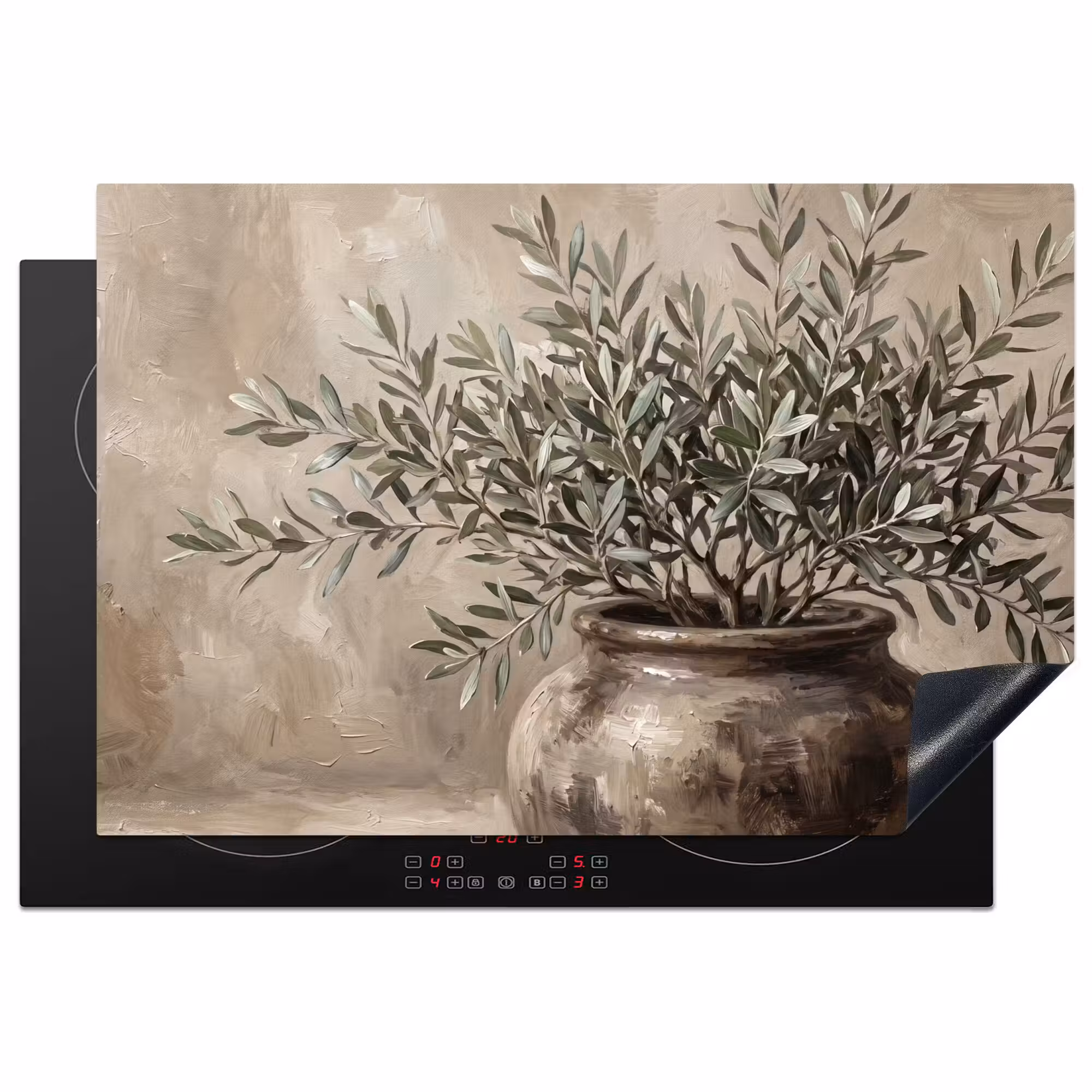 Inductie beschermer - Olijfplant - Aardenpot - Abstract - Beige