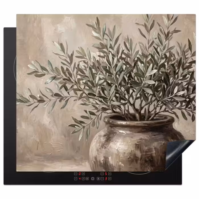 Inductie beschermer - Olijfplant - Aardenpot - Abstract - Beige