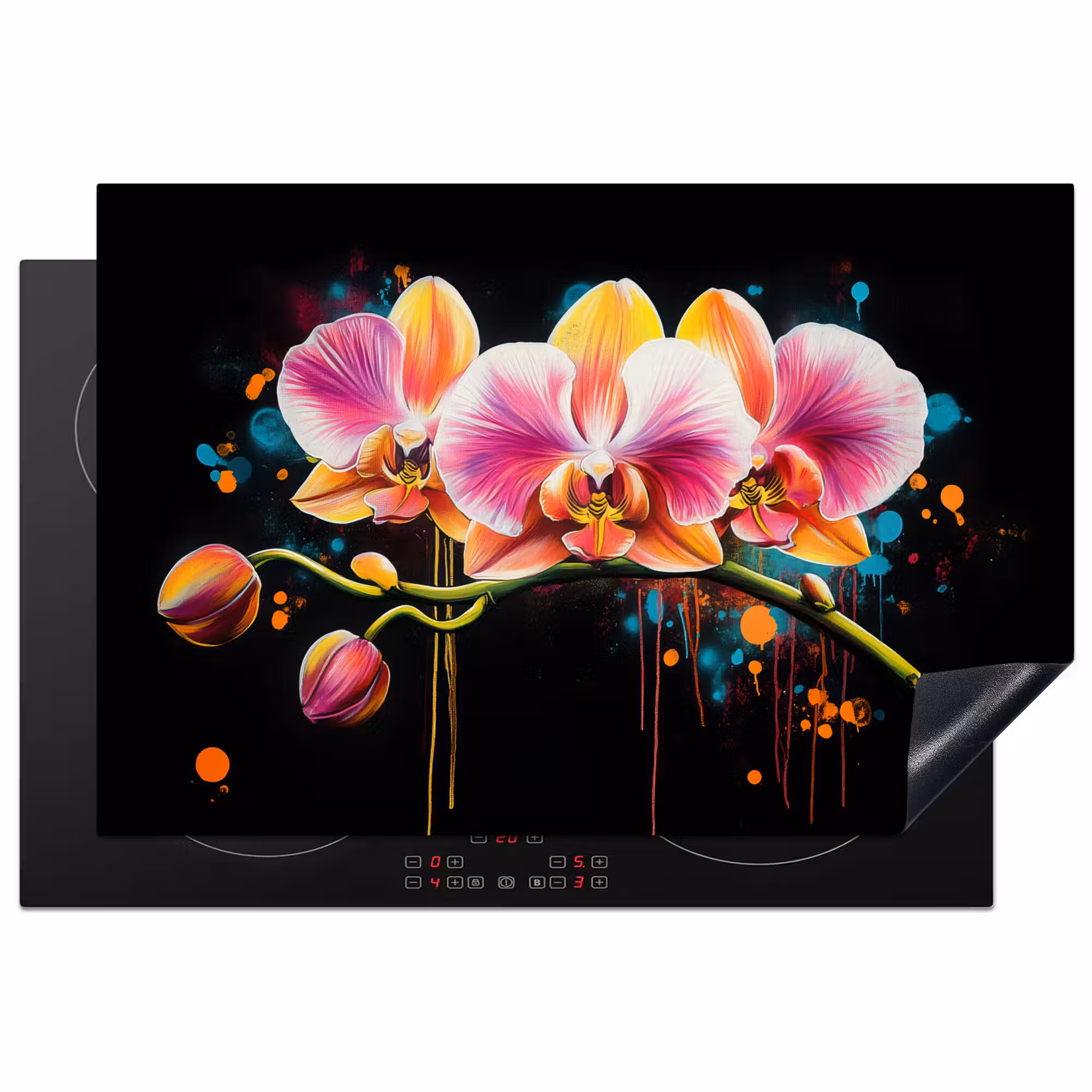 Inductie beschermer - Orchidee - Graffiti - Kleurrijk - Bloemen - Abstract