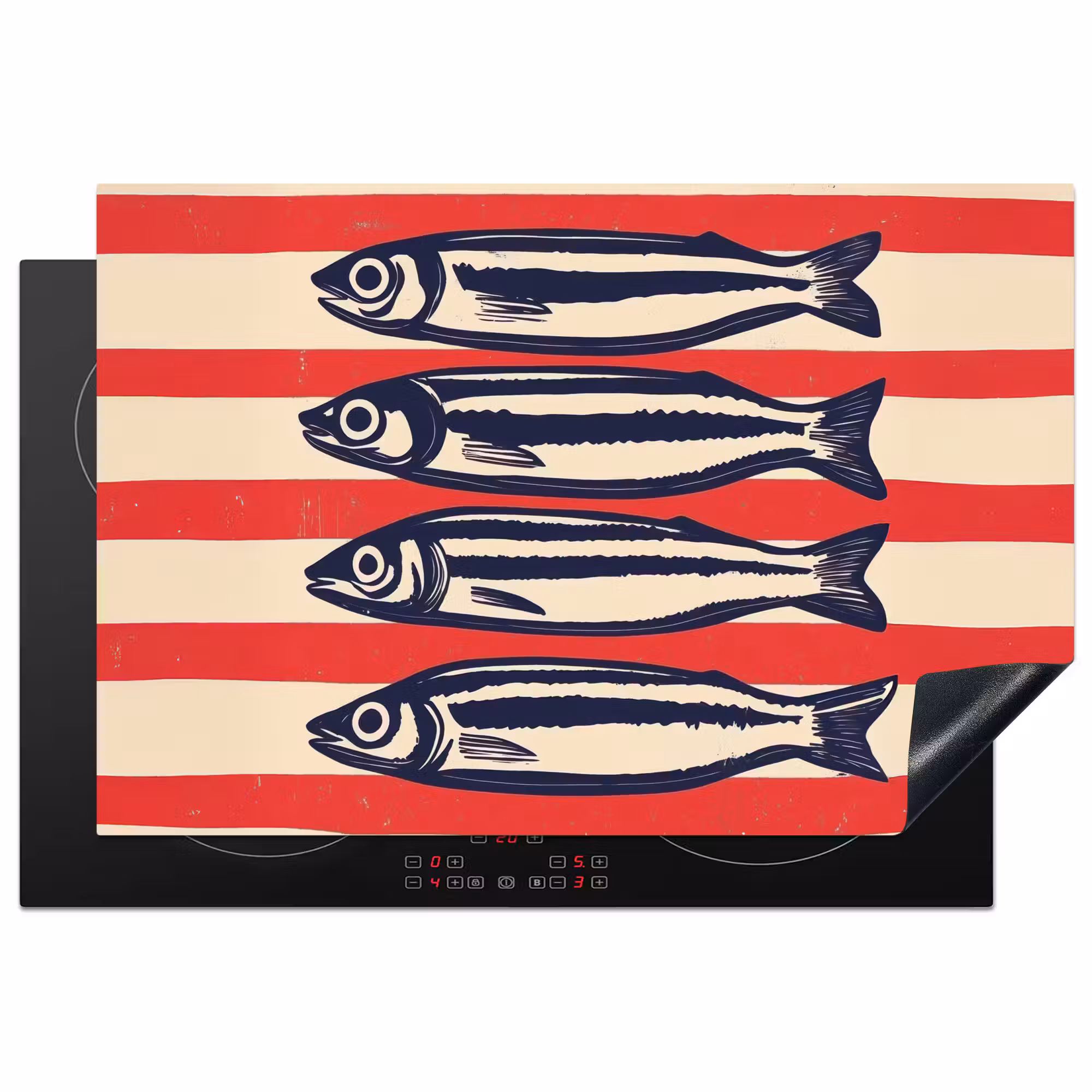 Inductie beschermer - Sardines - Rood en beige strepen
