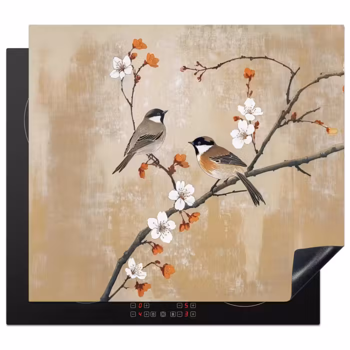Inductie beschermer - Vogels - Bloesemtak - Bloemen - Oranje