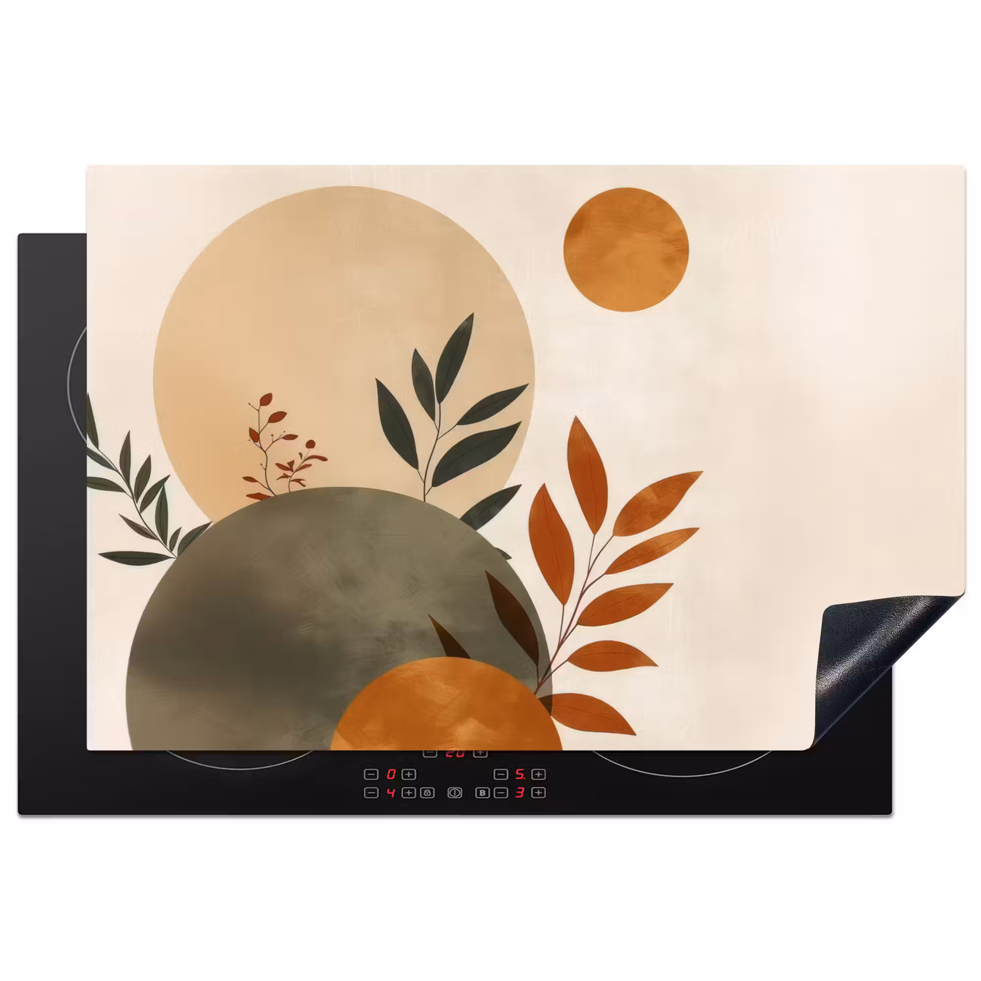Inductie beschermer - Vormen - Rond - Bladeren - Beige