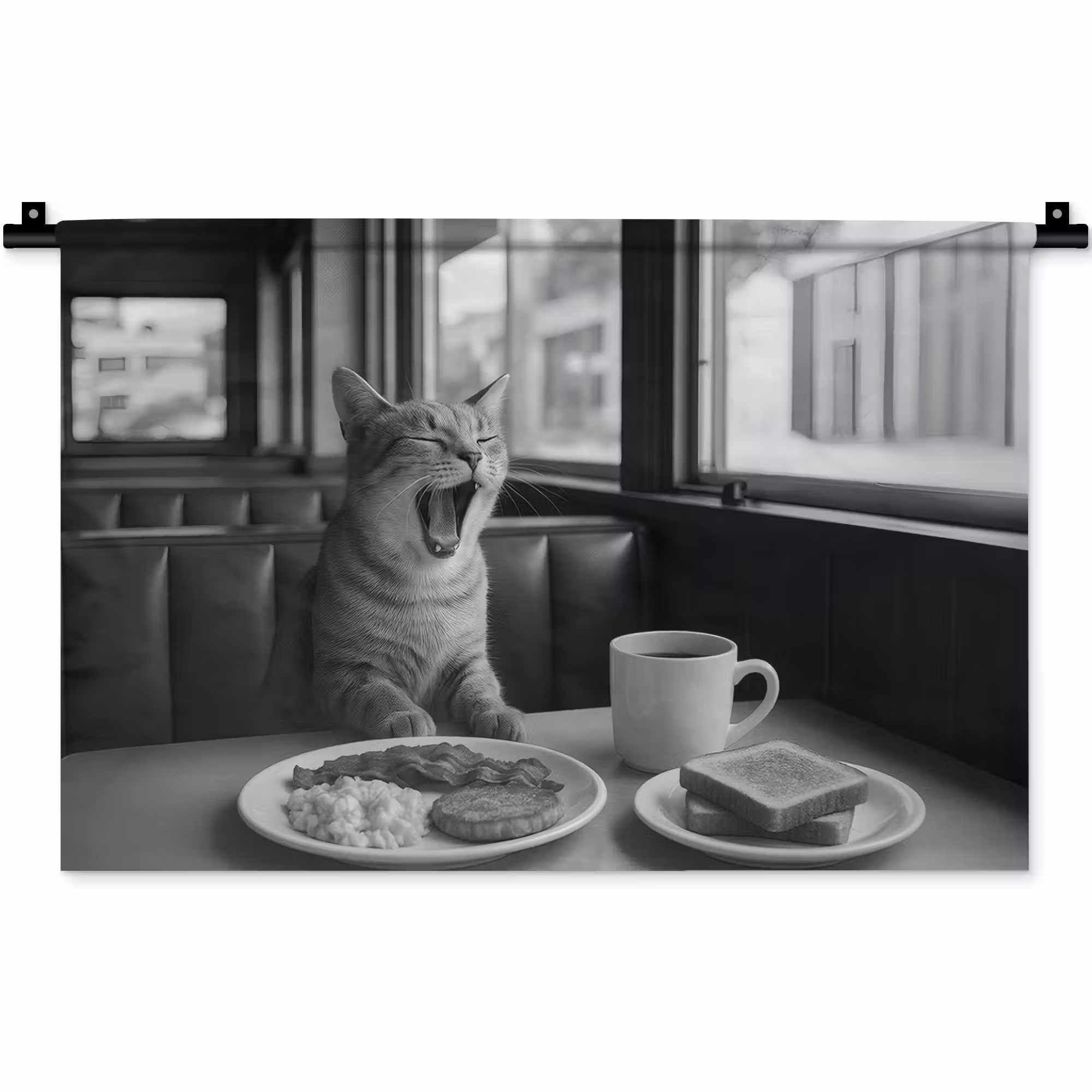 Wandkleed - Kat - Koffie - Brood - Zwart