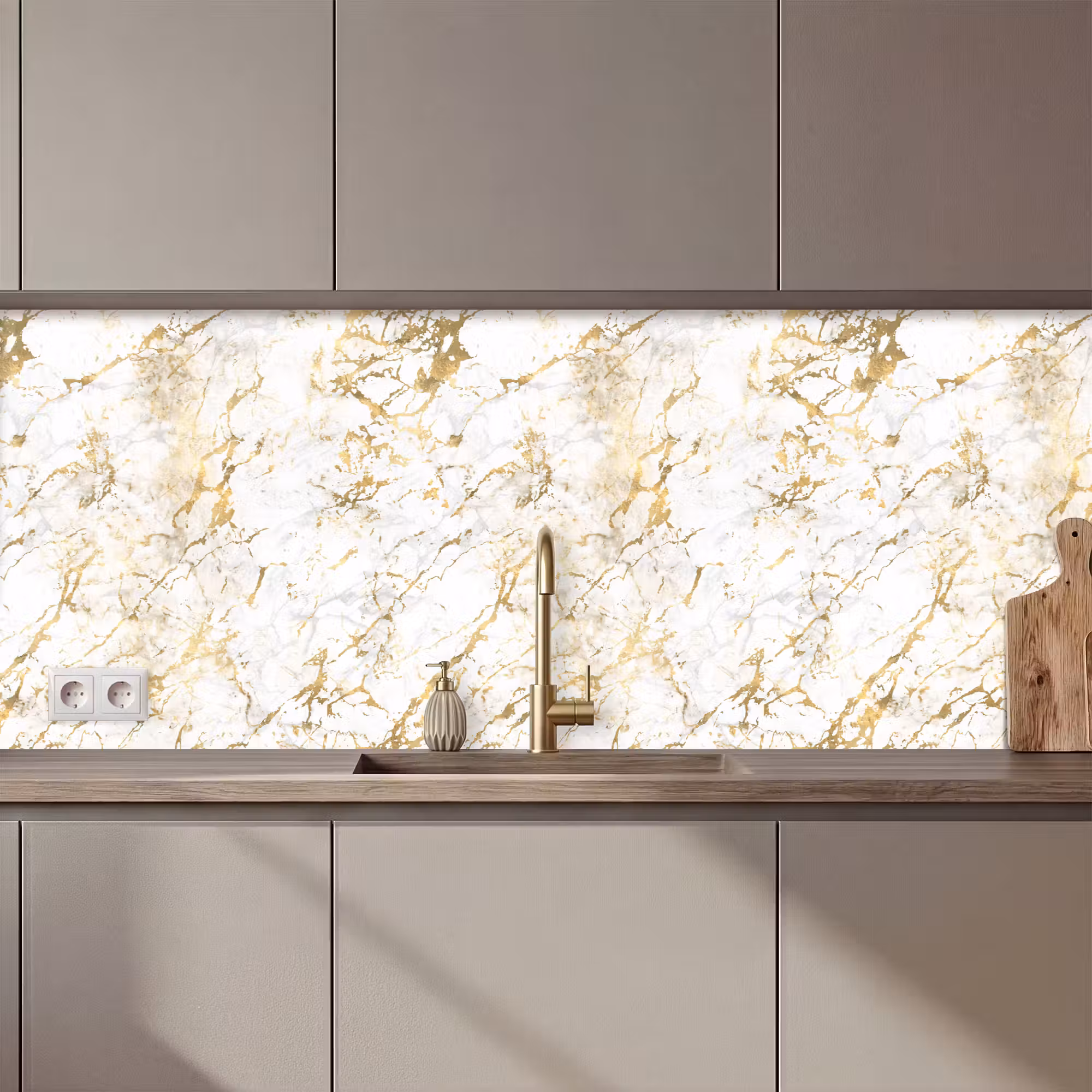 Keuken achterwand - Goudspatten - Wit - Marmer