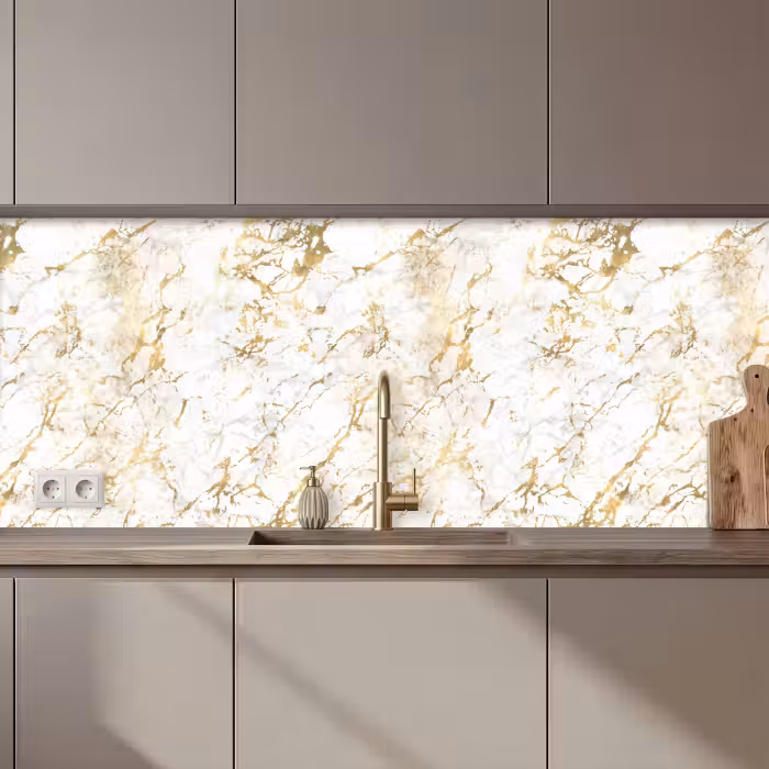 Keuken achterwand - Goudspatten - Wit - Marmer