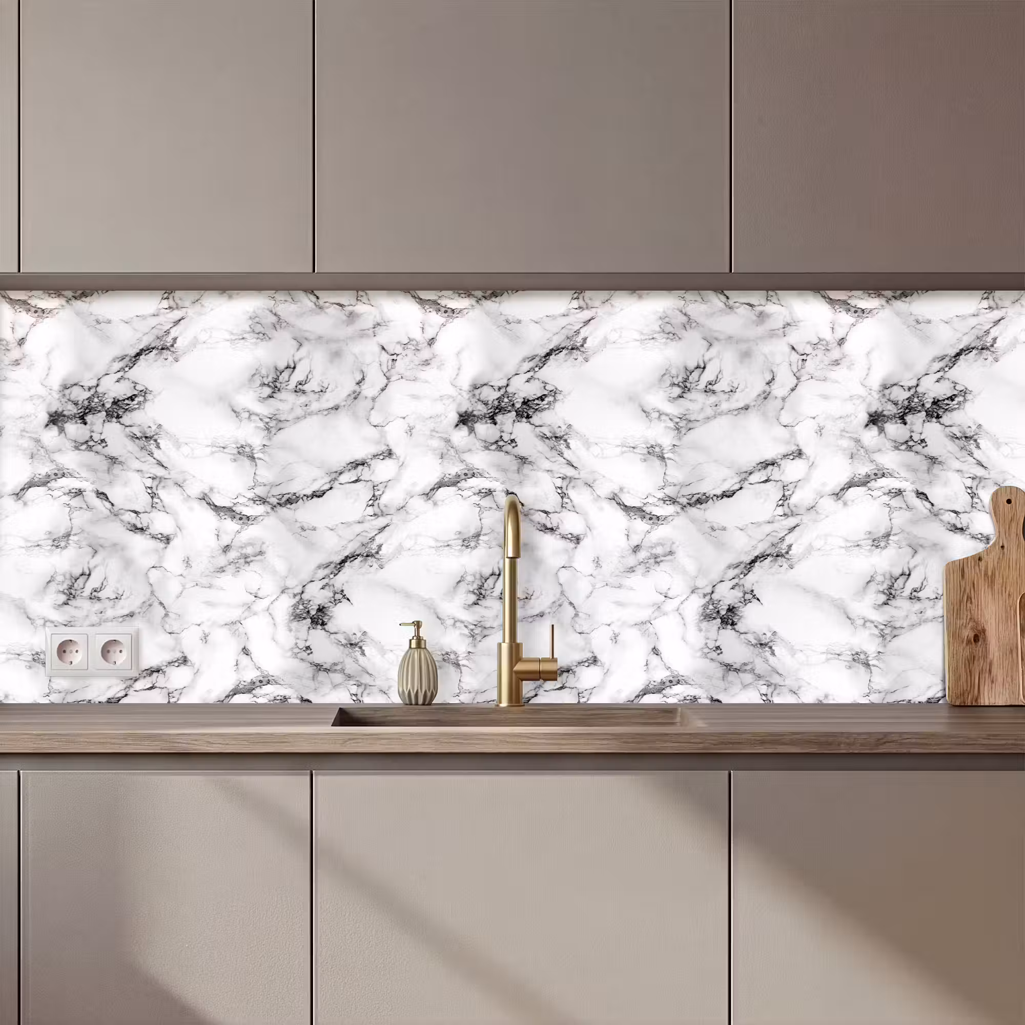 Keuken achterwand - Marmer - Zwart - Dramatisch - Wit