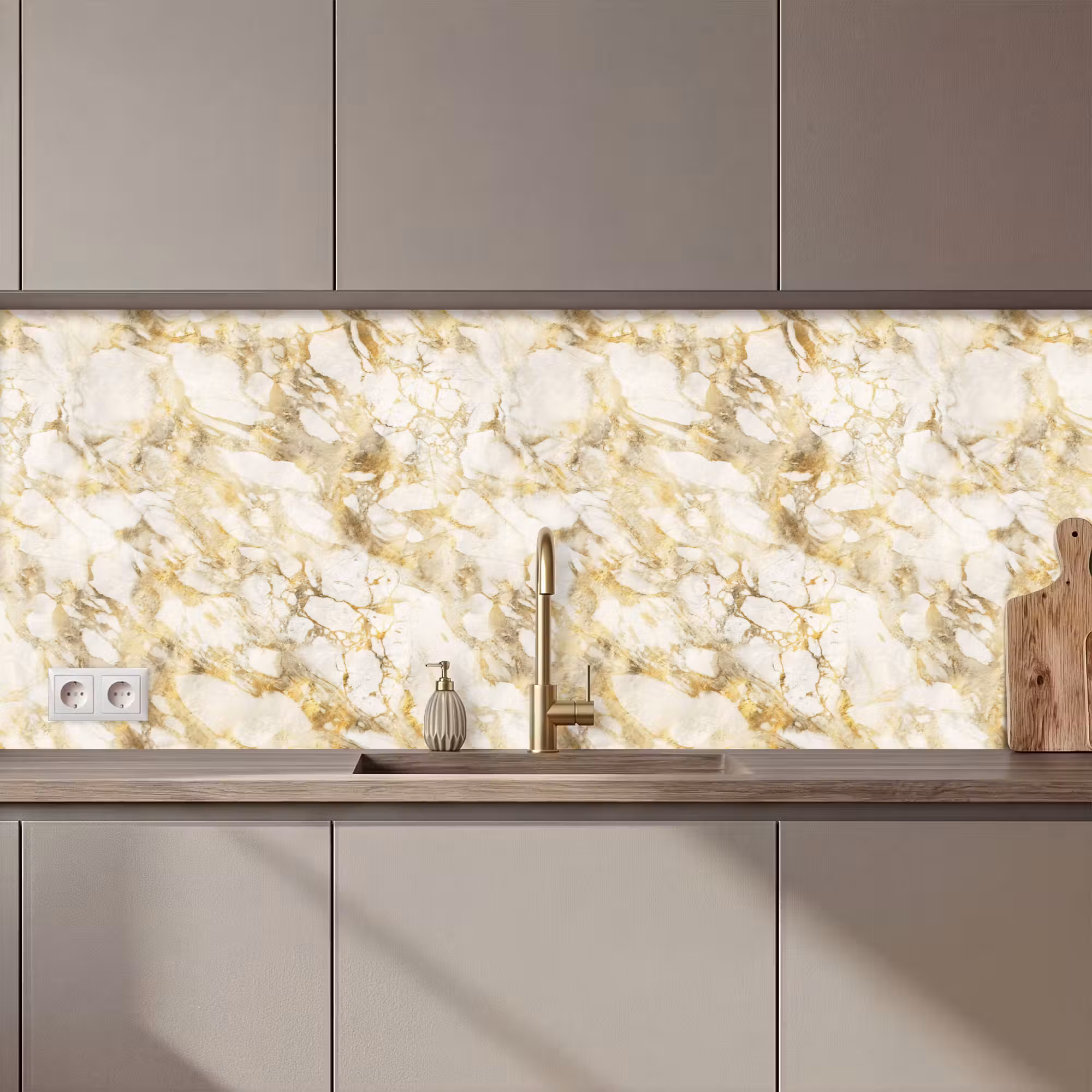 Keuken achterwand - Warm - Gouden - Marmer - Patroon